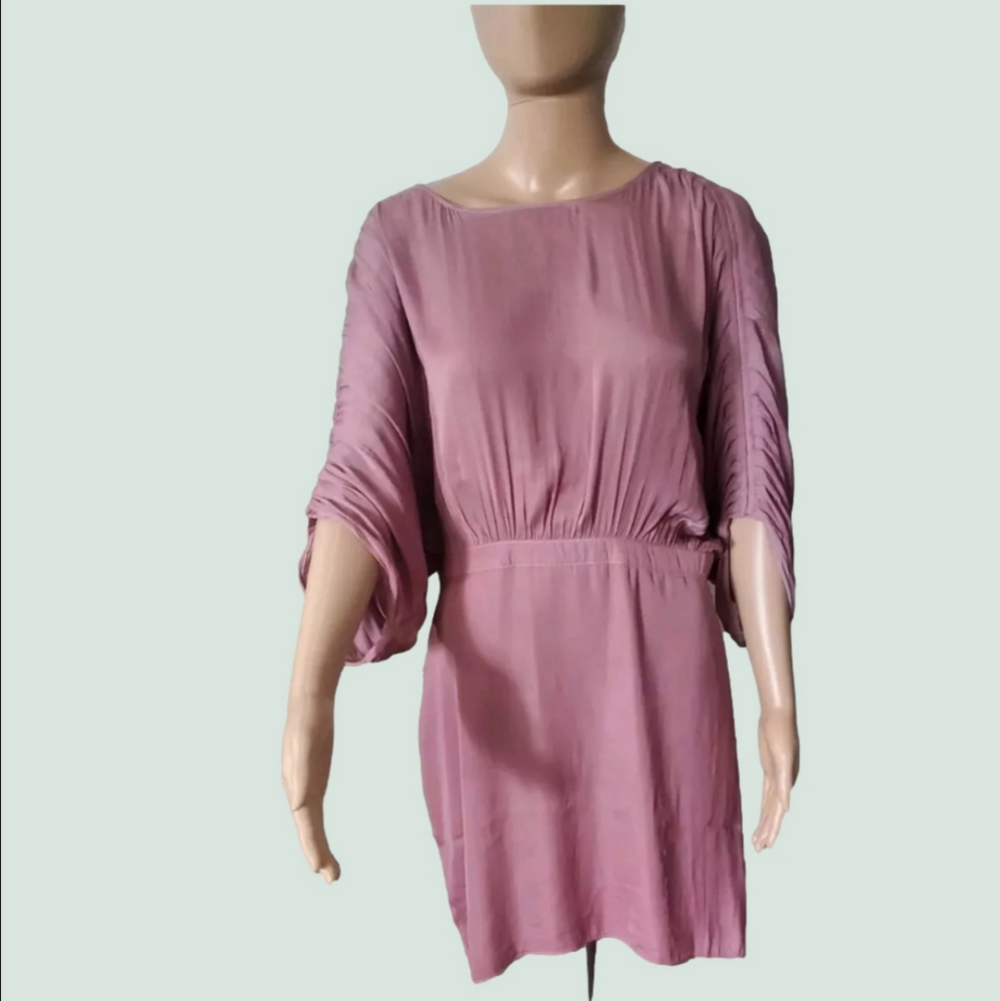 Naked Zebra Rose Pink Dolman Sleeve Open Back Mini Dress Large